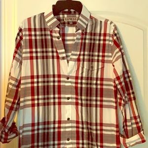 Red, grey, black, white flannel.